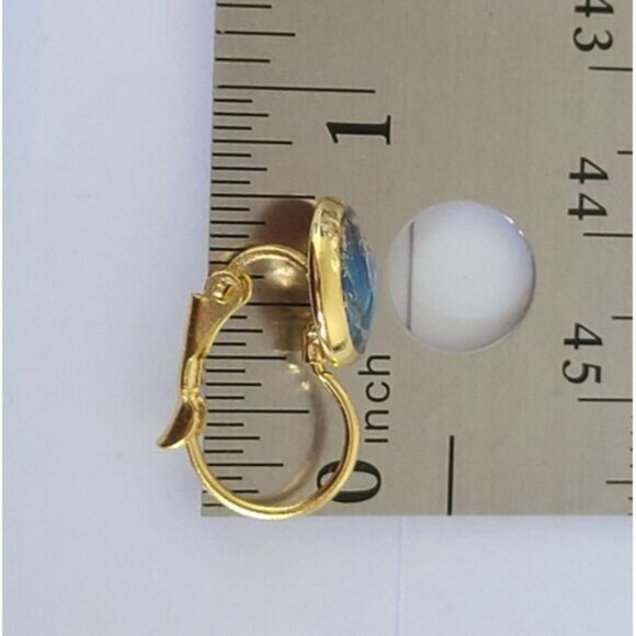 Elegant Hand Crafted Boho Blue Gold Gemstone Marble Circle Drop Dangle Earrings - Picture 14 of 14